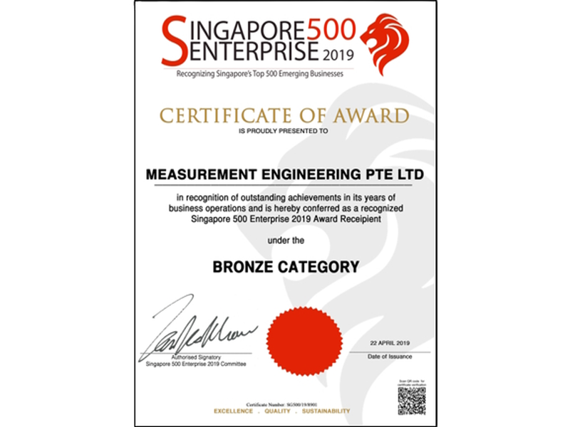 Singapore 500 Enterprise 2019 Bronze Award Winner